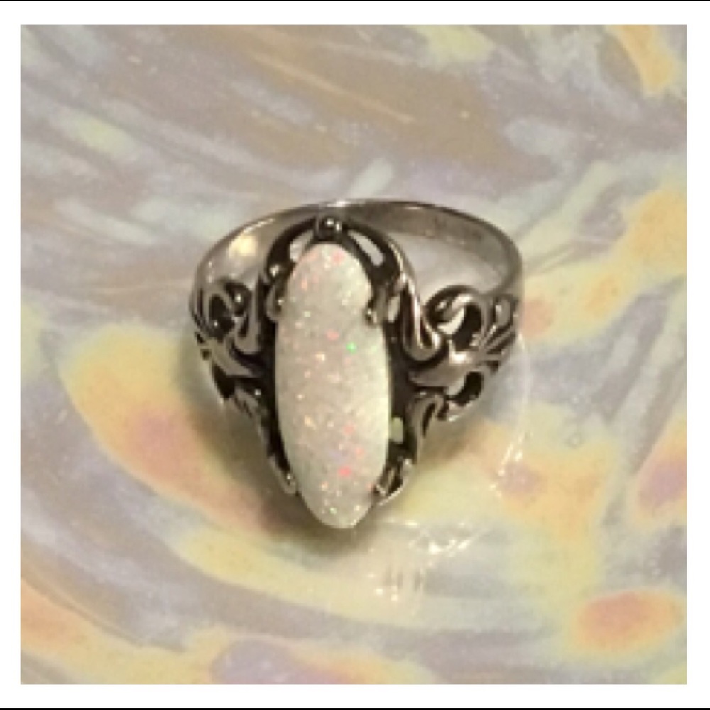 White Opal Stainless Steel Ring - Picture 2 of 10